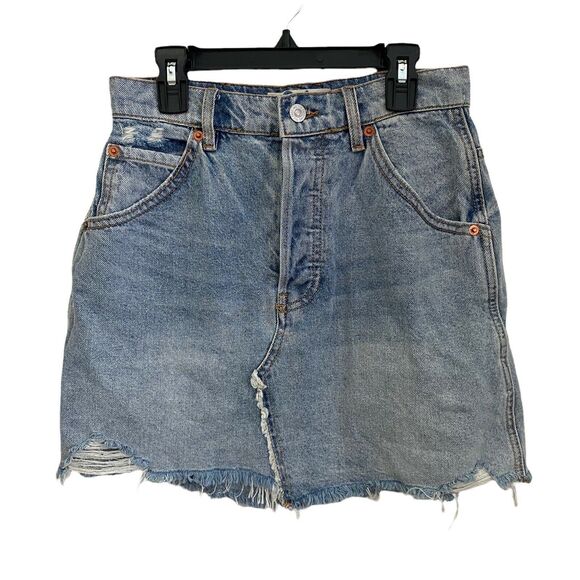 We The Free 26 Brea Cutoff Skirt Distressed Button Fly Blue Jean - Picture 1 of 9
